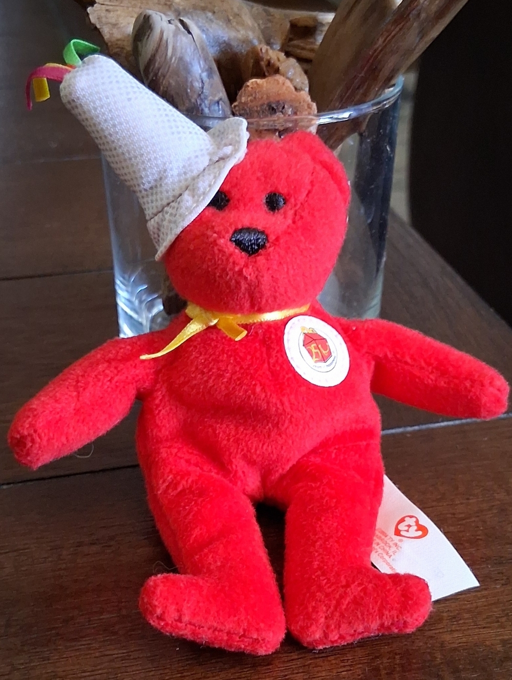 Ty Red Plush Bear with Party Hat